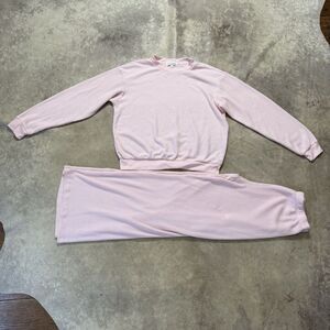 PJ Salvage Pajama Pant Set Womens Size 8 Pink Waffle Knit 2 Piece Set